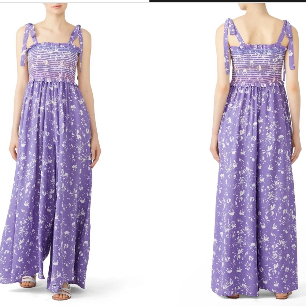 Free People Purple lavender pastel Floral Maxi w
Wide Leg playsuit XS EUC